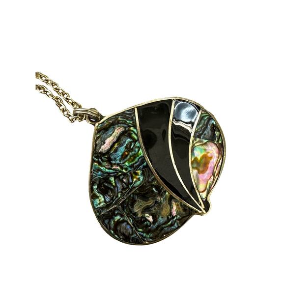 Abalone and Jet Alpaca Necklace from Mexico - Picture 4 of 5